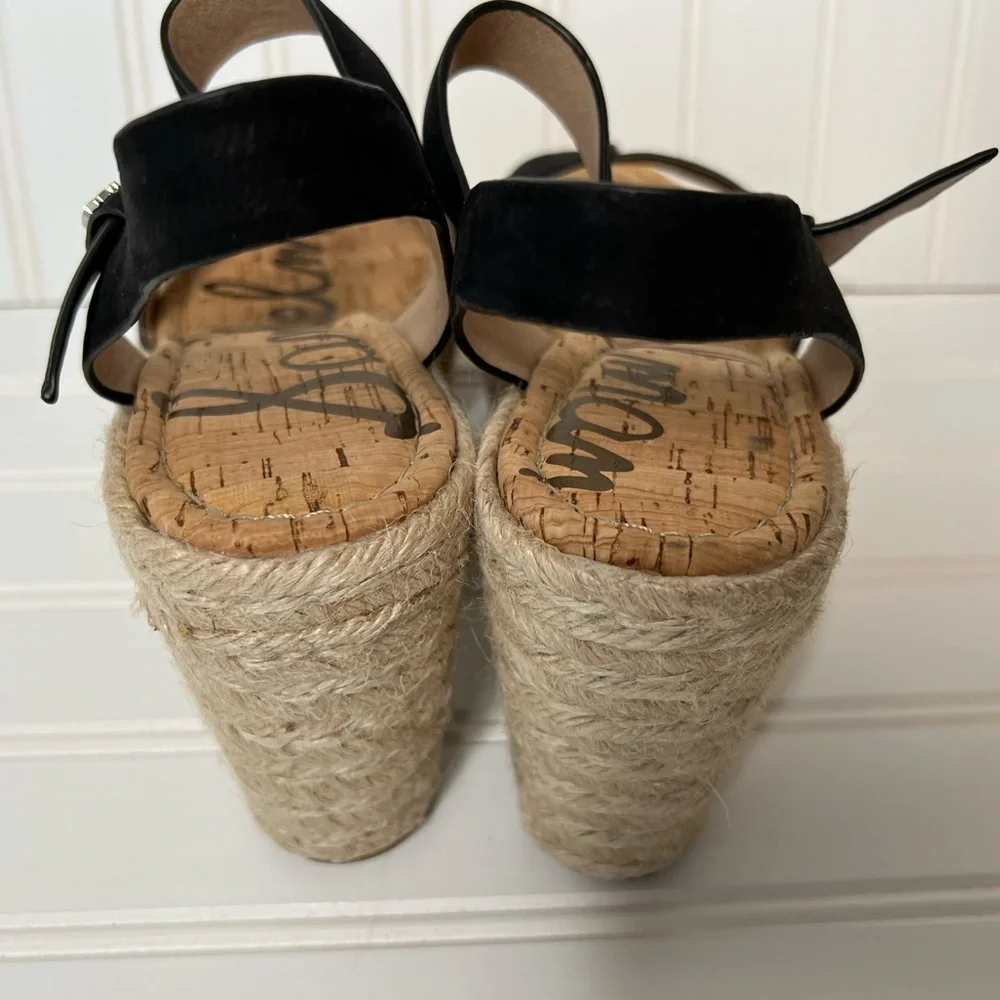 Sam Edelman 9.5 M Maura Espadrille Wedges Peep Toe Sandals Black NEW 1864